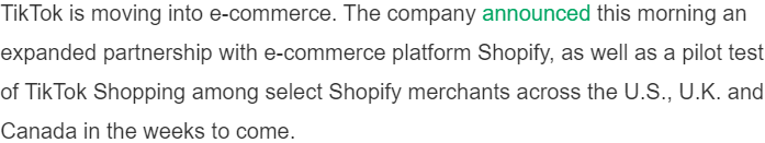 Good News! TikTok X Shopify, pilot TikTok Shopping in US, UK and Canada